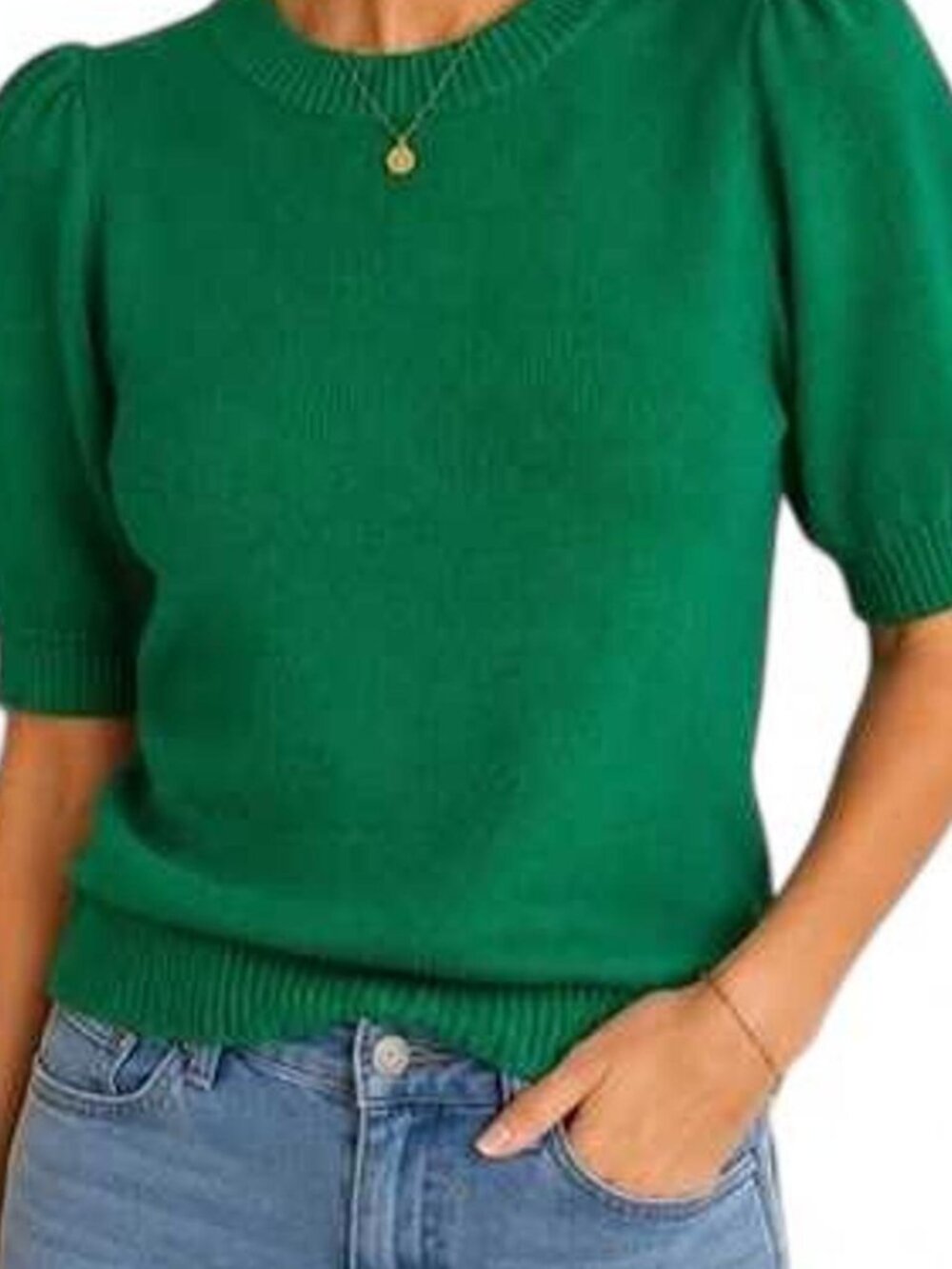 Anthropologie Green Puff Sleeve Sweater